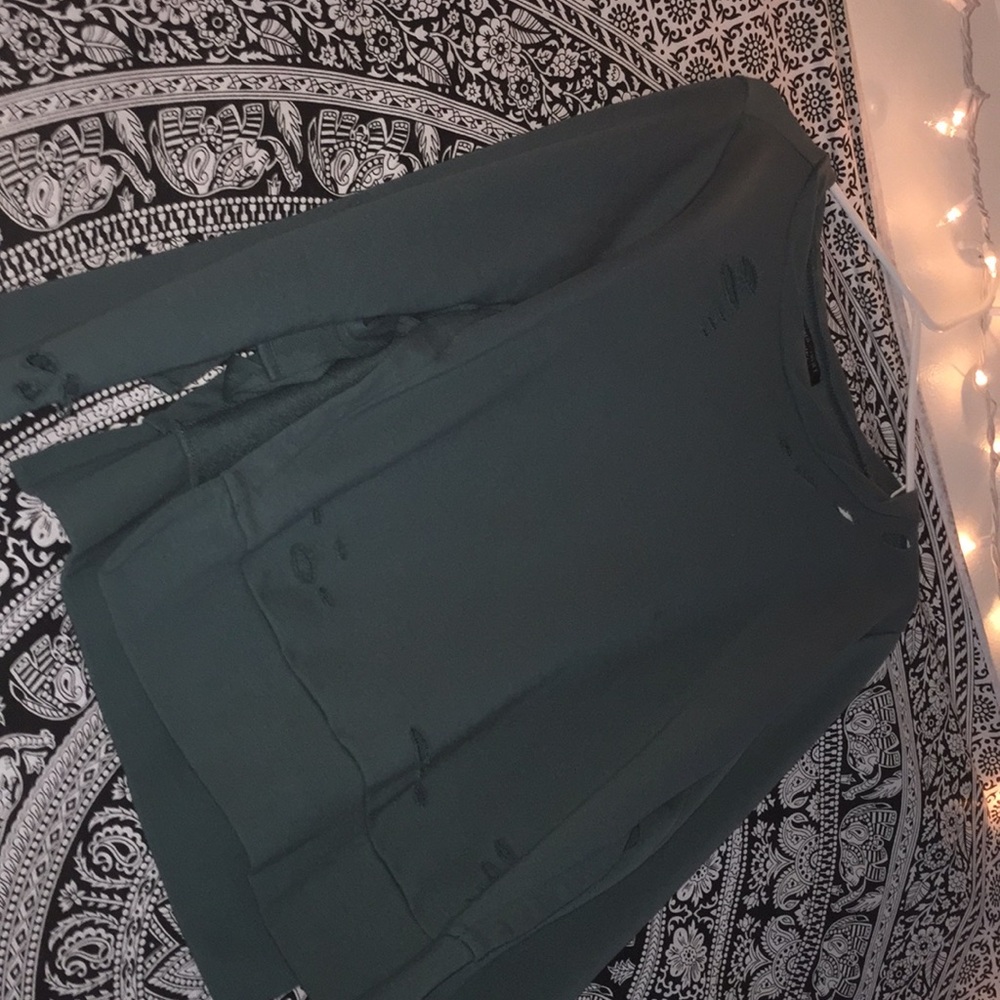 Green long sleeve distressed sweater